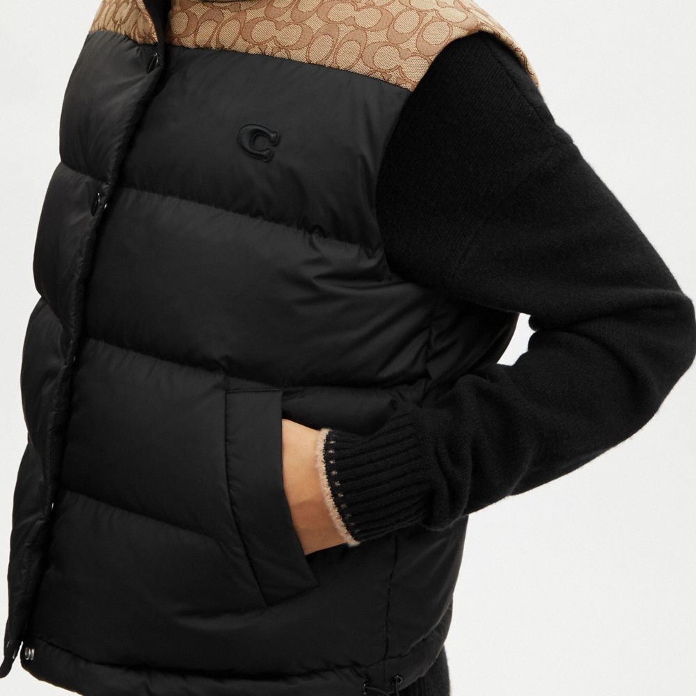 COACH®,Signature Down Vest,,Detail View