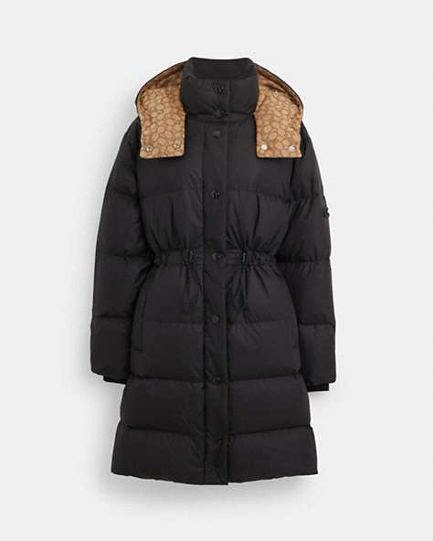 COACH®,SIGNATURE MID DOWN PUFFER,Black,Front View