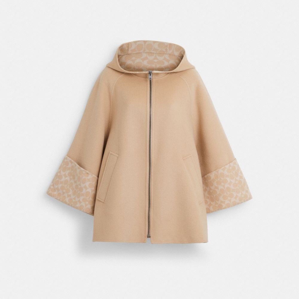 COACH®,WOOL CAPE,Oatmeal,Front View