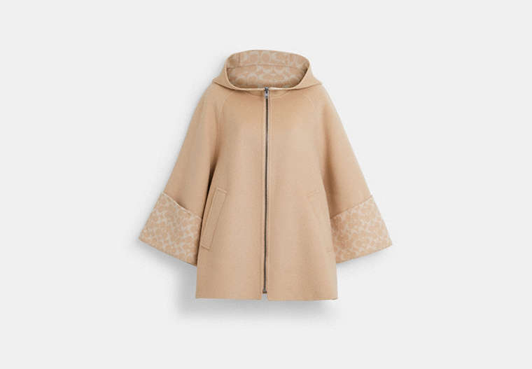 COACH®,WOOL CAPE,Oatmeal,Front View