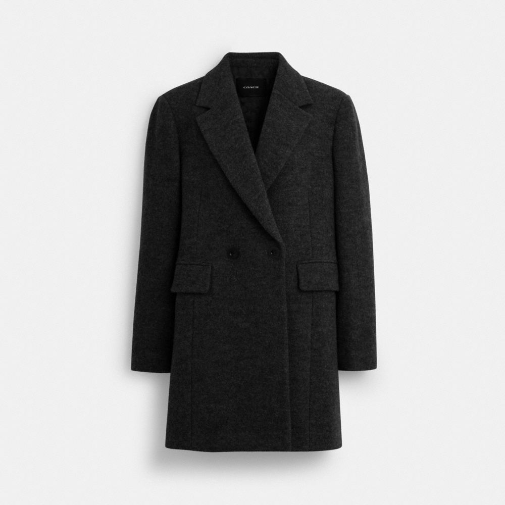 COACH®,WOOL CHESTER COAT,Black,Front View