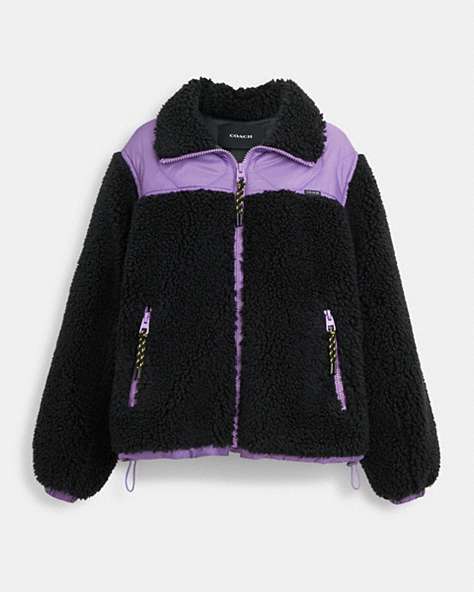 COACH®,QUILTED SHERPA ZIP UP,Black,Front View
