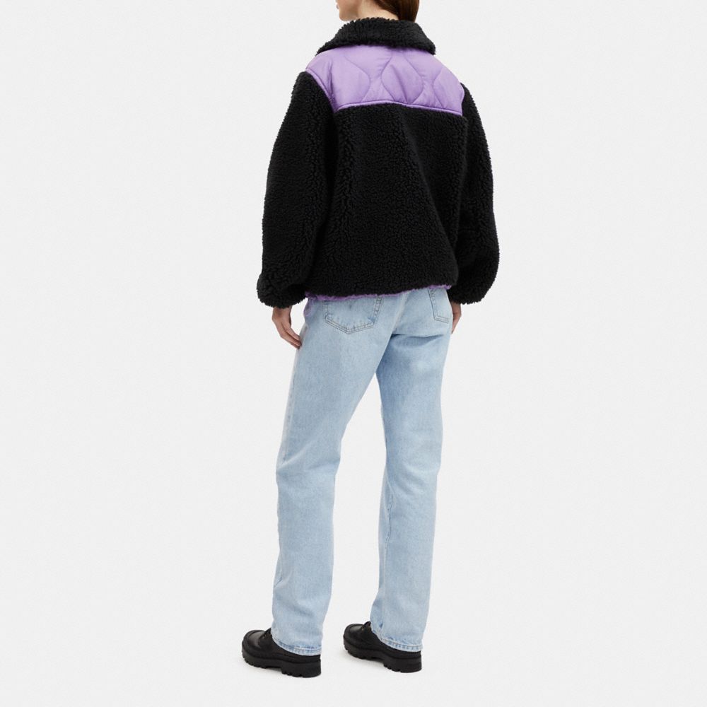 COACH®,キルテッド シェルパ ジップ アップ,ジャケット&コート,ﾌﾞﾗｯｸ