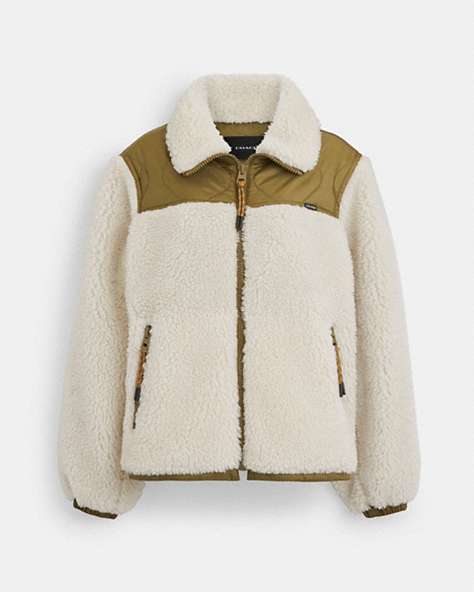 COACH®,QUILTED SHERPA ZIP UP,Cream,Front View