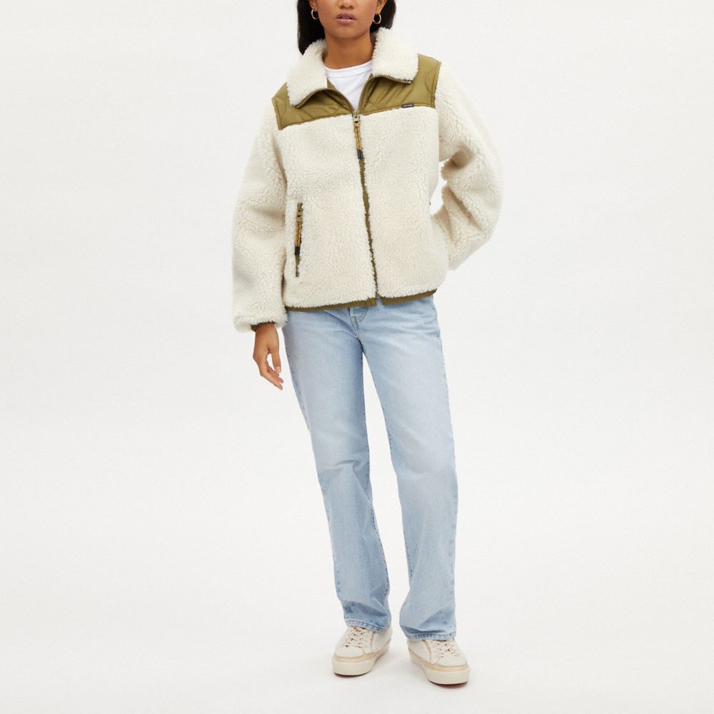 COACH®,QUILTED SHERPA ZIP UP,Cream,Scale View
