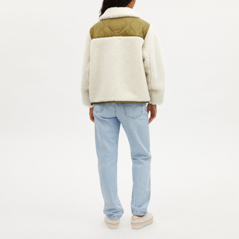 COACH®,QUILTED SHERPA ZIP UP,Cream,Scale View