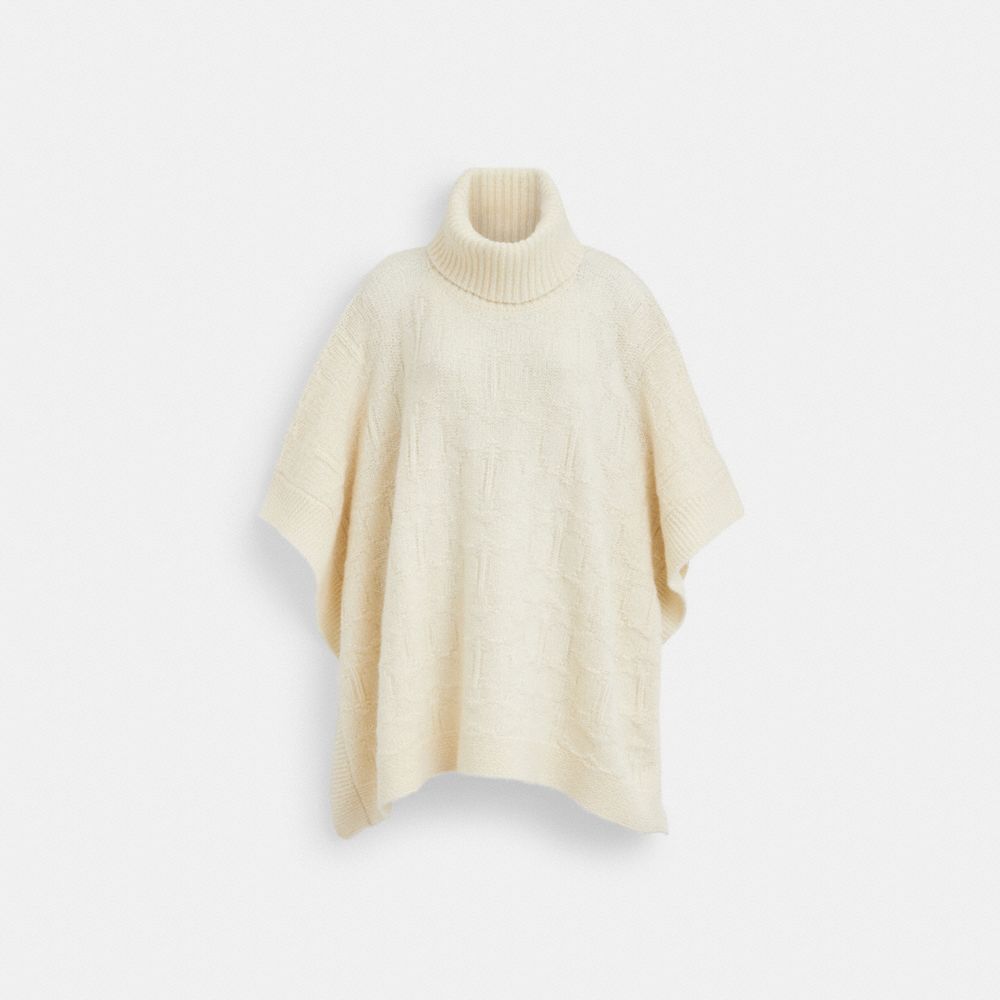 COACH®,SIGNATURE KNIT PONCHO,Ivory,Front View