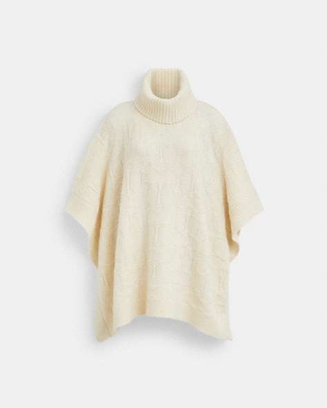COACH®,SIGNATURE KNIT PONCHO,Ivory,Front View