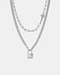 COACH®,LOCK AND KEY LAYERED CHAIN NECKLACE,Plated Brass,Silver,Front View