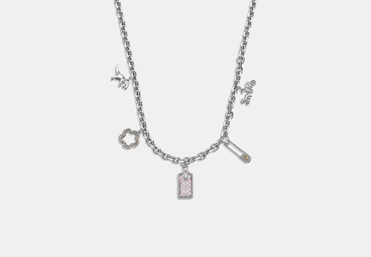 COACH®,SIGNATURE HANGTAG CHARM NECKLACE,Silver/Lilac,Front View