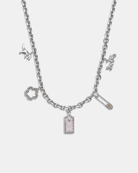 COACH®,SIGNATURE HANGTAG CHARM NECKLACE,Metal,Silver/Lilac,Front View