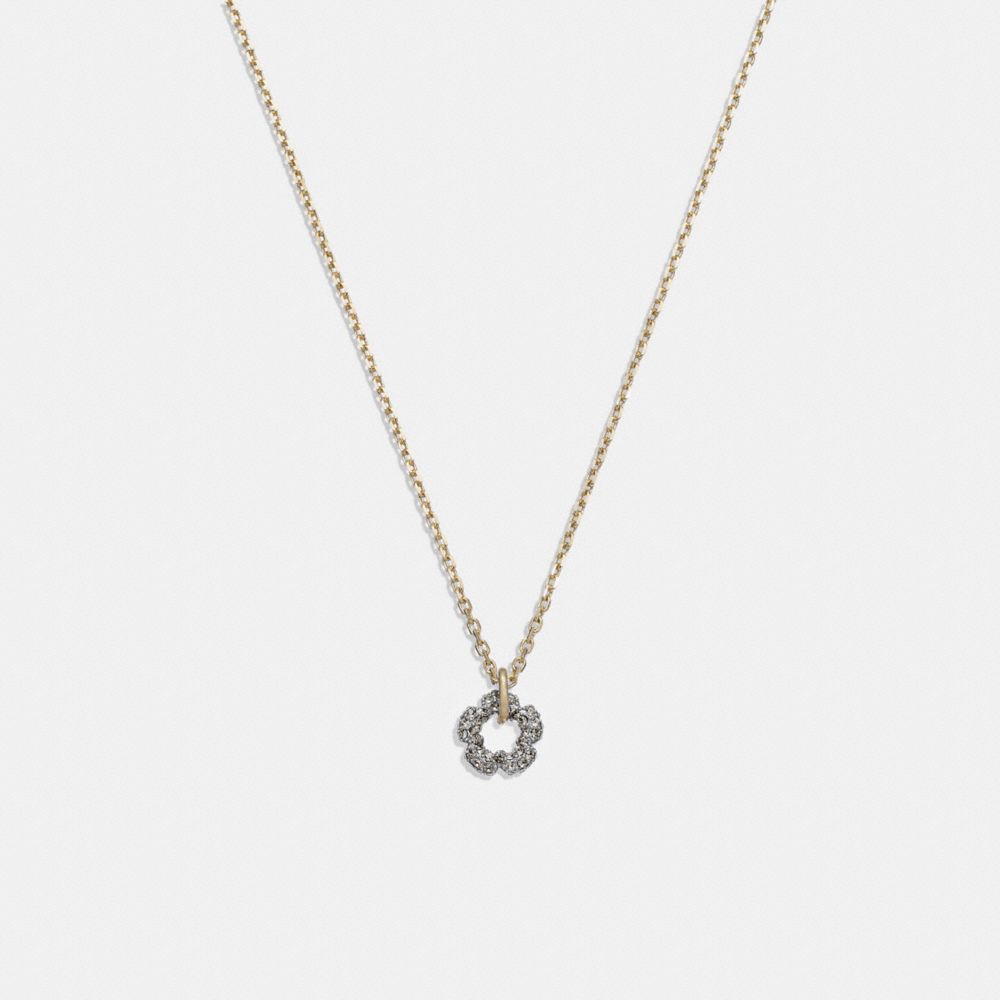 COACH®,PAVÉ TEA ROSE PENDANT NECKLACE,Gold,Front View