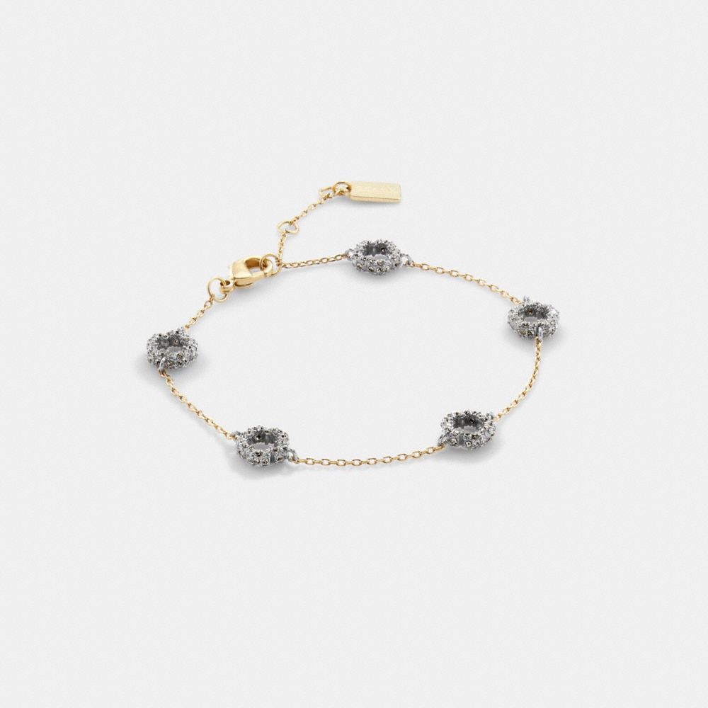 COACH®,PAVÉ TEA ROSE LINEAR BRACELET,Gold,Front View