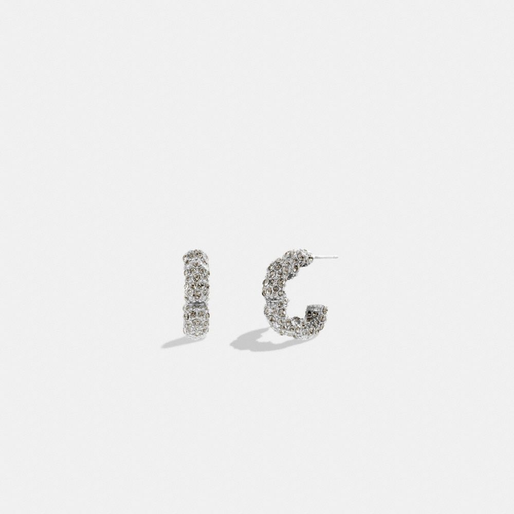 COACH®,PAVÉ TEA ROSE HOOP EARRINGS,Silver,Front View