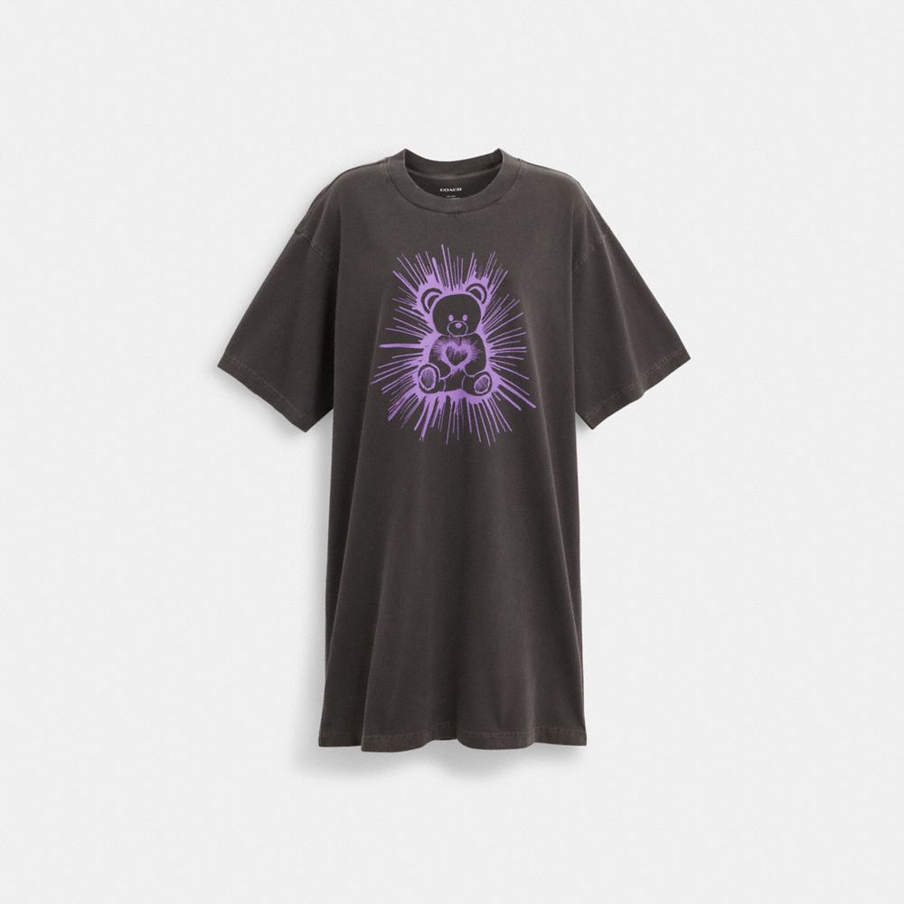 COACH®,RAVE BEAR T-SHIRT DRESS,Smoke,Front View