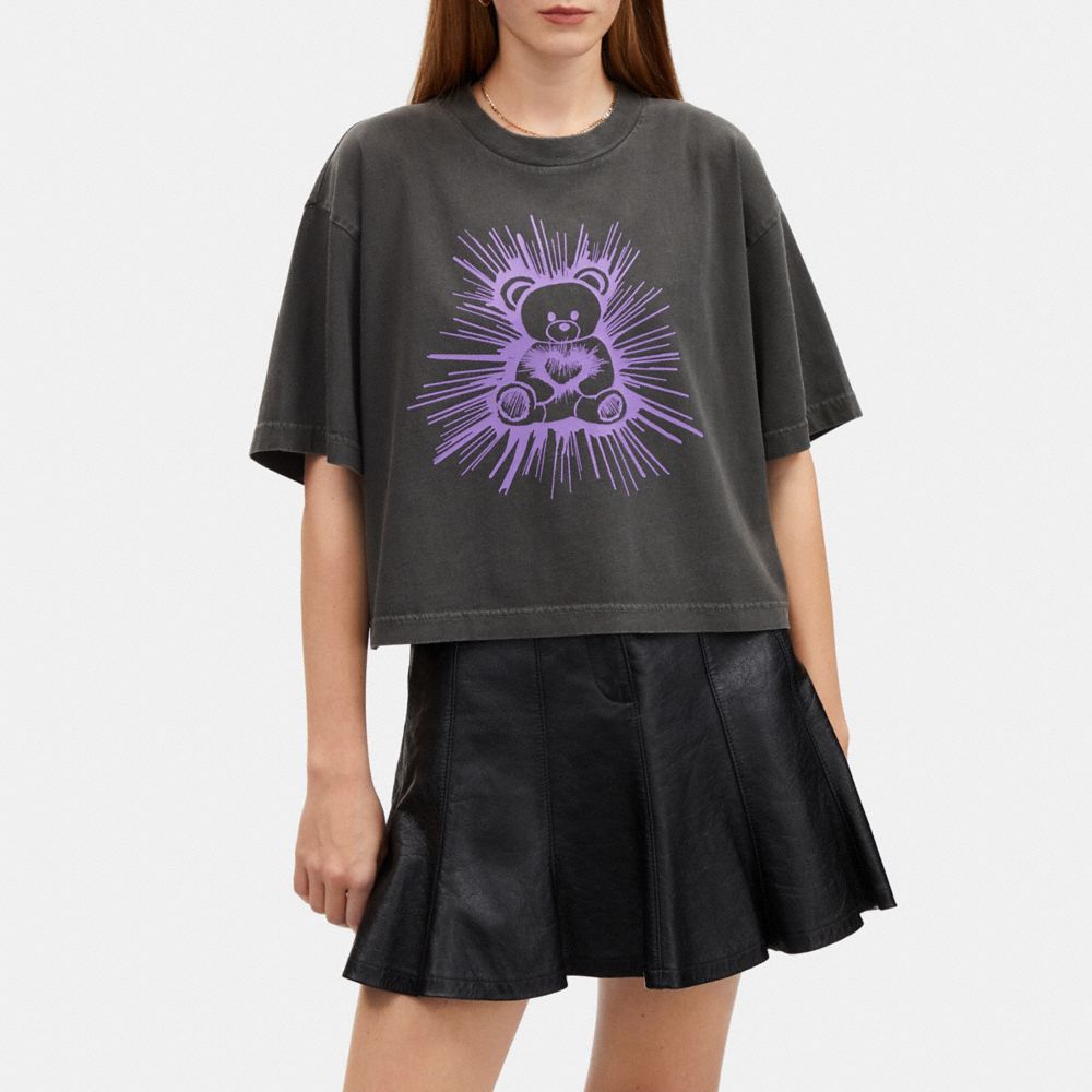 COACH®,RAVE BEAR GARMENT DYE CROPPED T-SHIRT,Smoke,Scale View