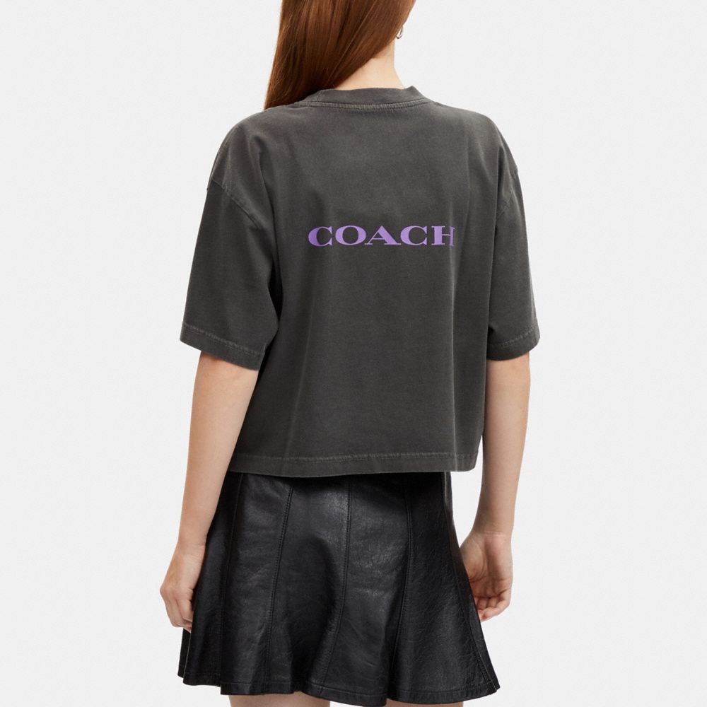 COACH®,T-SHIRT COURT TEINT EN PIÈCE RAVE BEAR,Gris fumée,Scale View