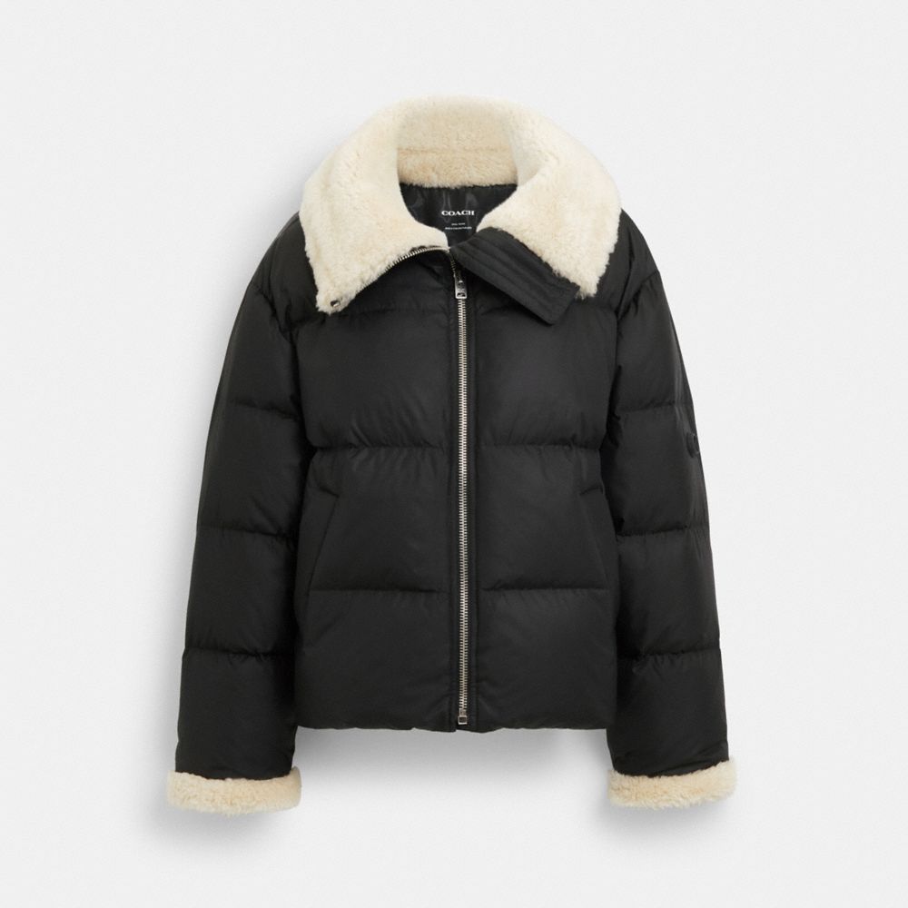 Down Jacket With Shearling Collar