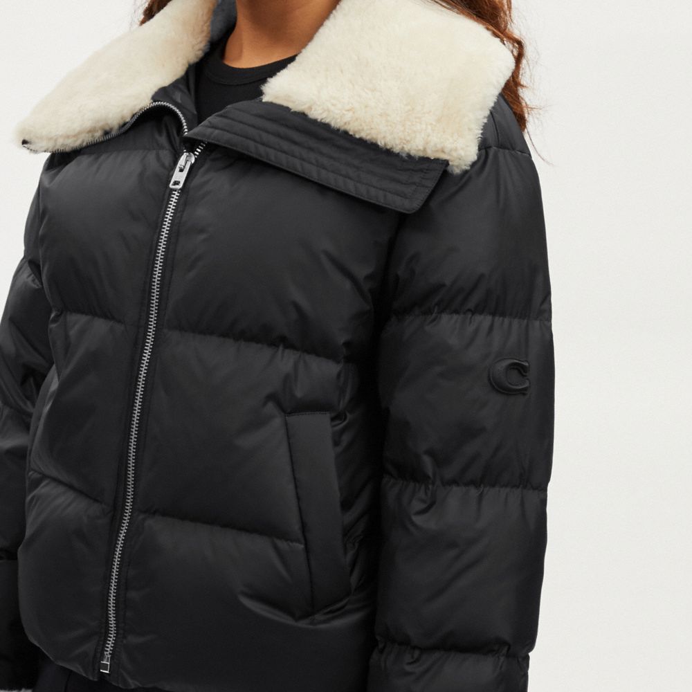 Down Jacket With Shearling Collar