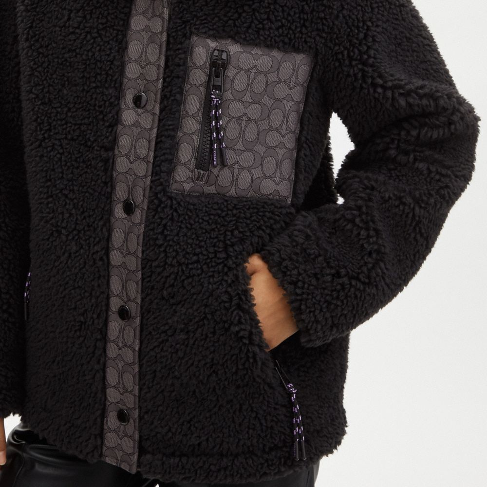 COACH®,Signature Jacquard Blocked Relaxed Sherpa,,Detail View