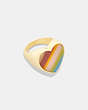 COACH®,STRIPED HEART RING,Gold/Multi,Front View