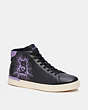 COACH®,CLIP HIGH TOP SNEAKER,Leather,Black/Iris,Front View