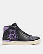 COACH®,CLIP HIGH TOP SNEAKER,Leather,Black/Iris,Angle View