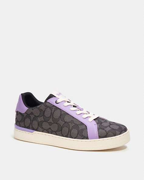 COACH®,CLIP LOW TOP SNEAKER IN SIGNATURE JACQUARD,Mixed Materials,Black/Iris,Front View