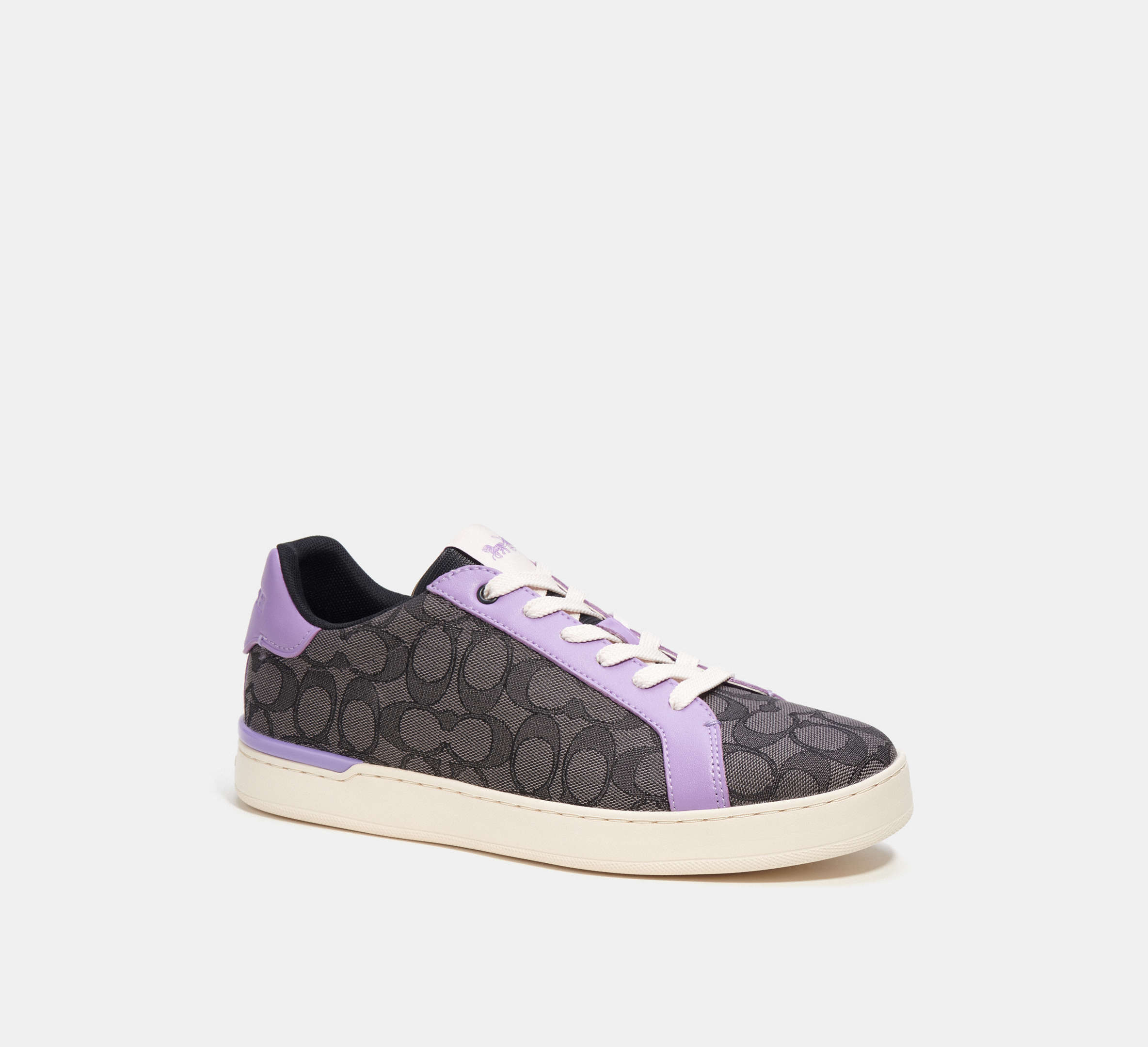 COACH®,CLIP LOW TOP SNEAKER IN SIGNATURE JACQUARD,Mixed Materials,Black/Iris,Front View
