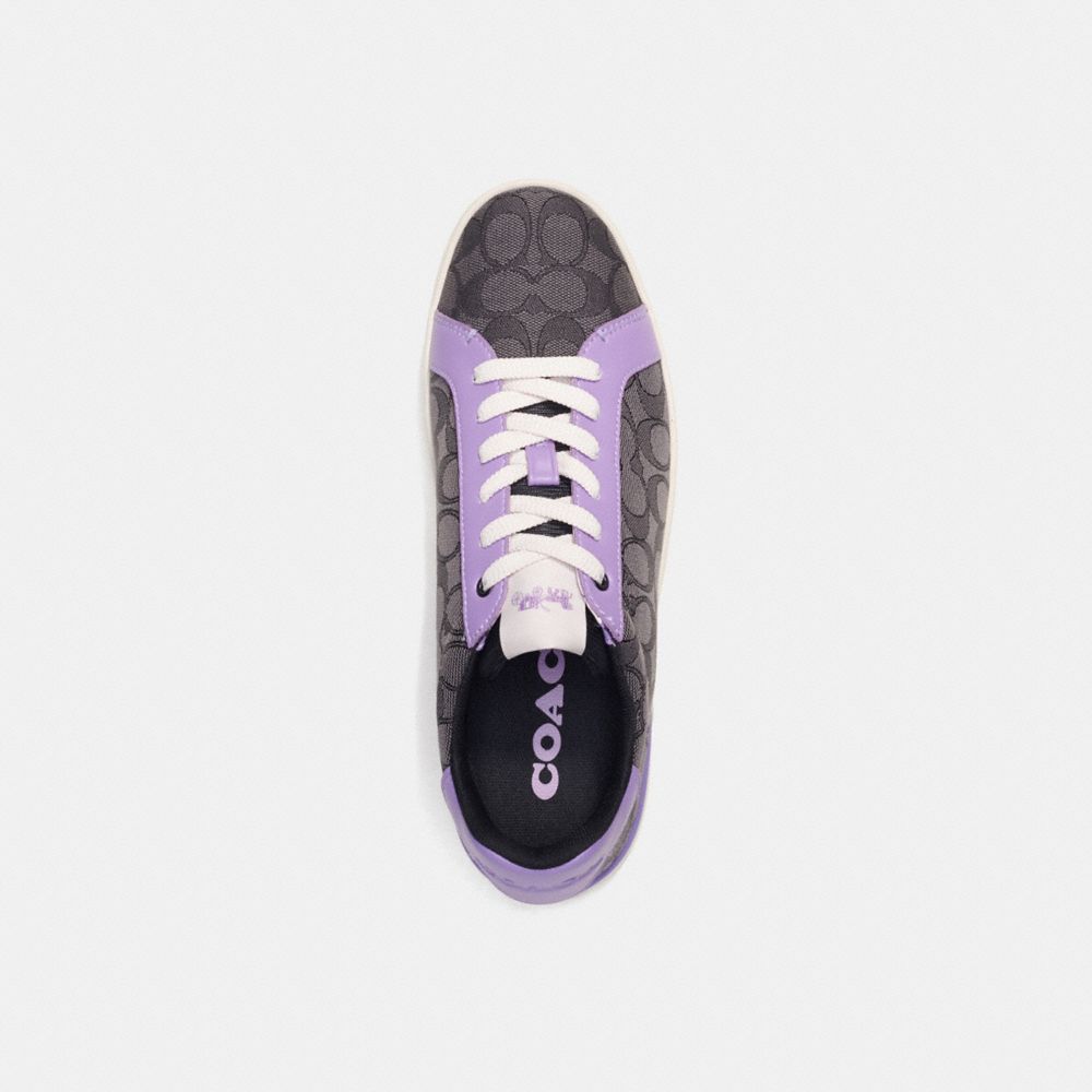 COACH®,CLIP LOW TOP SNEAKER IN SIGNATURE JACQUARD,Black/Iris,Inside View,Top View