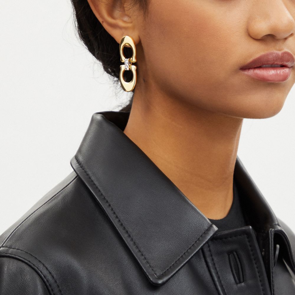 COACH®  Quilted Signature Link Enamel Drop Earrings