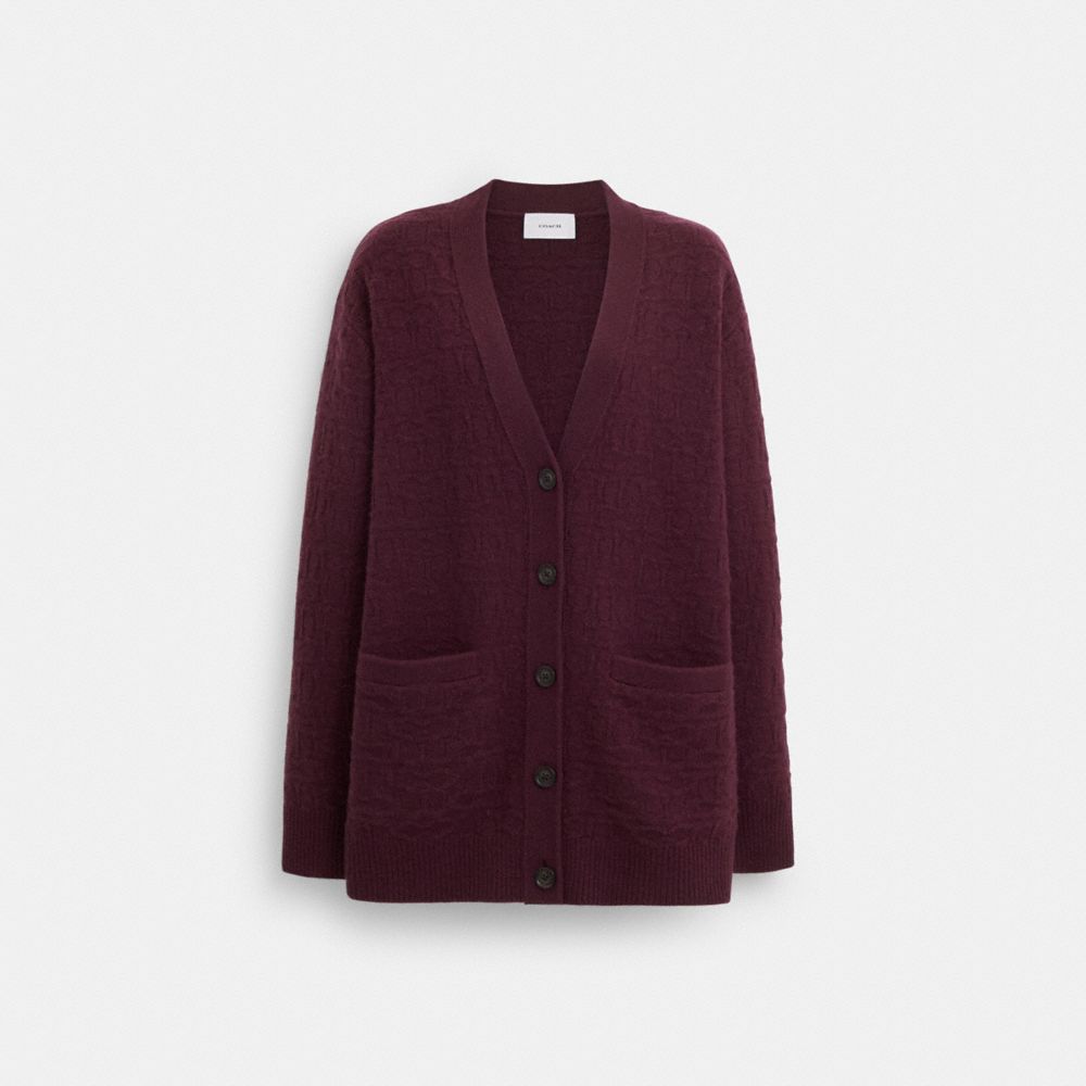 COACH®,SIGNATURE KNIT CARDIGAN,Berry,Front View