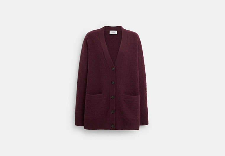 COACH®,SIGNATURE KNIT CARDIGAN,Berry,Front View