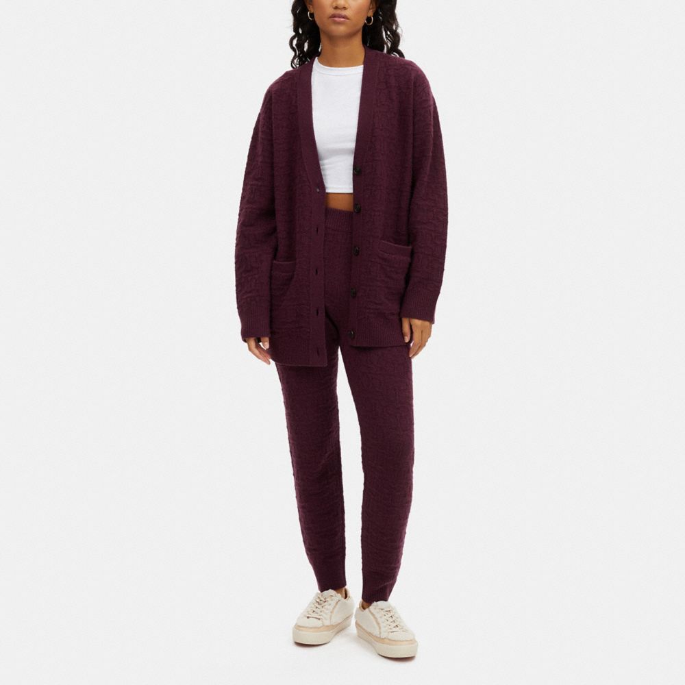 COACH®,SIGNATURE KNIT CARDIGAN,Berry,Scale View