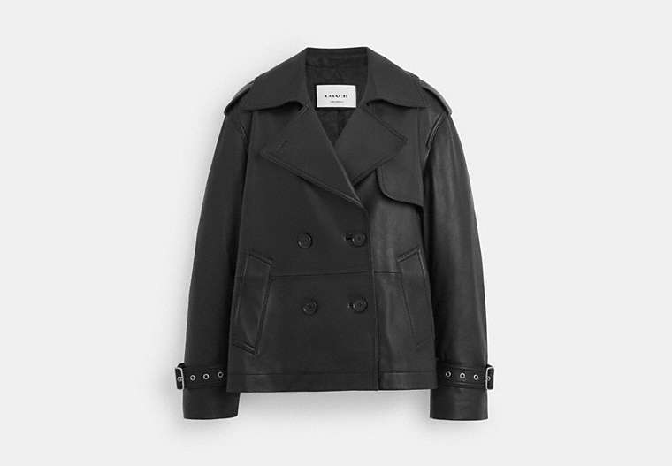 COACH®,MINI LEATHER TRENCH COAT,Black,Front View