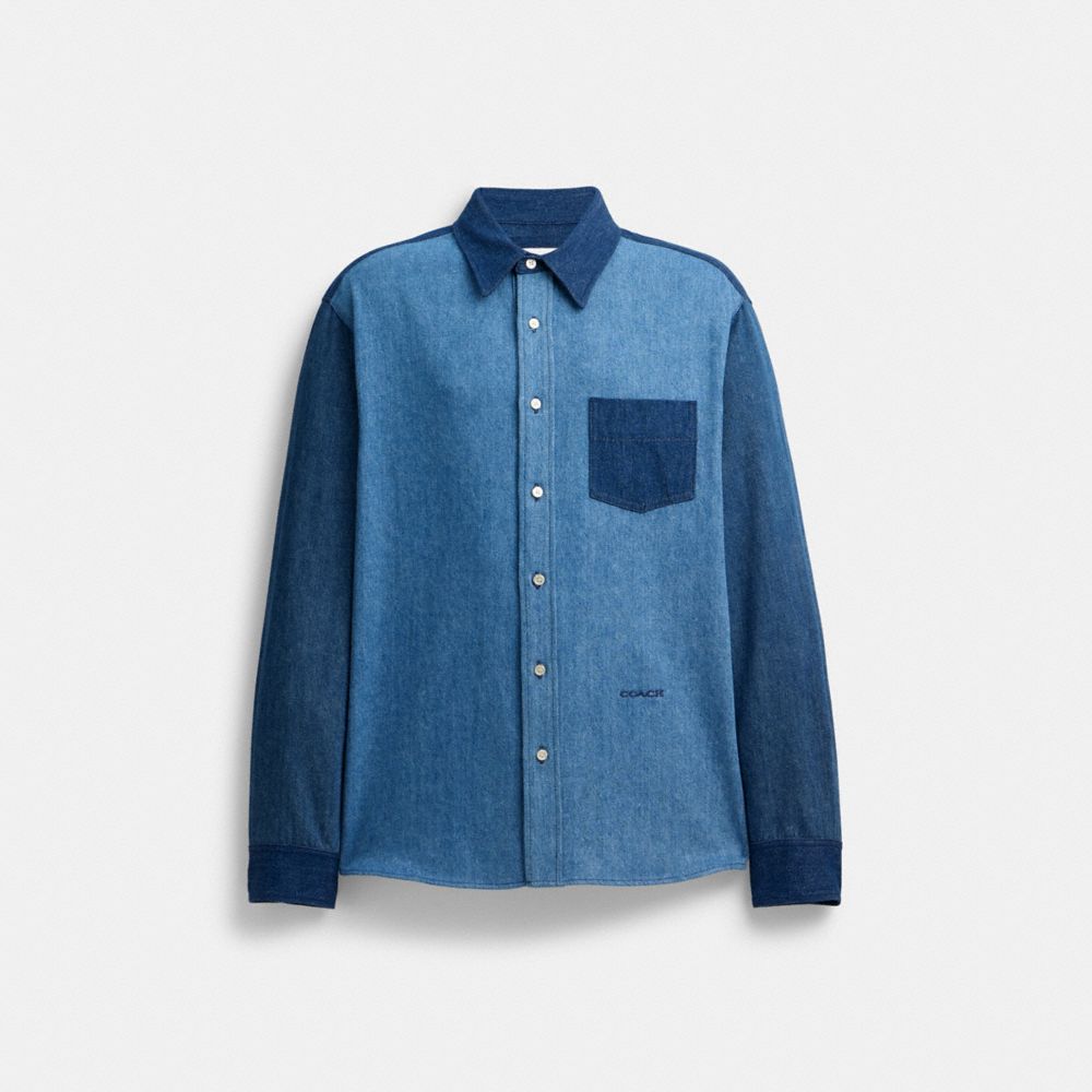 COACH®,DENIM SHIRT,cotton,Royal Blue,Front View