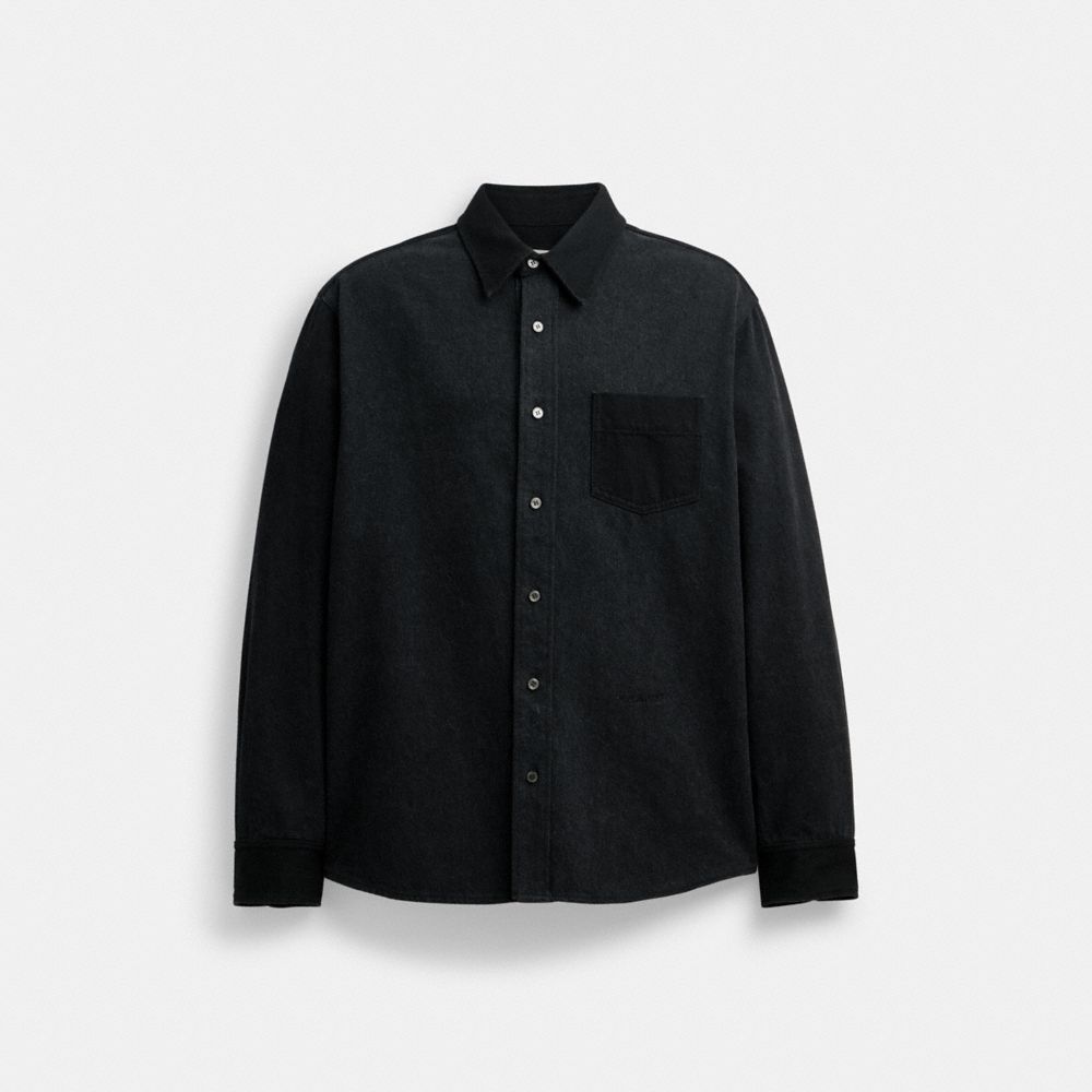 COACH®,DENIM SHIRT,cotton,Black,Front View