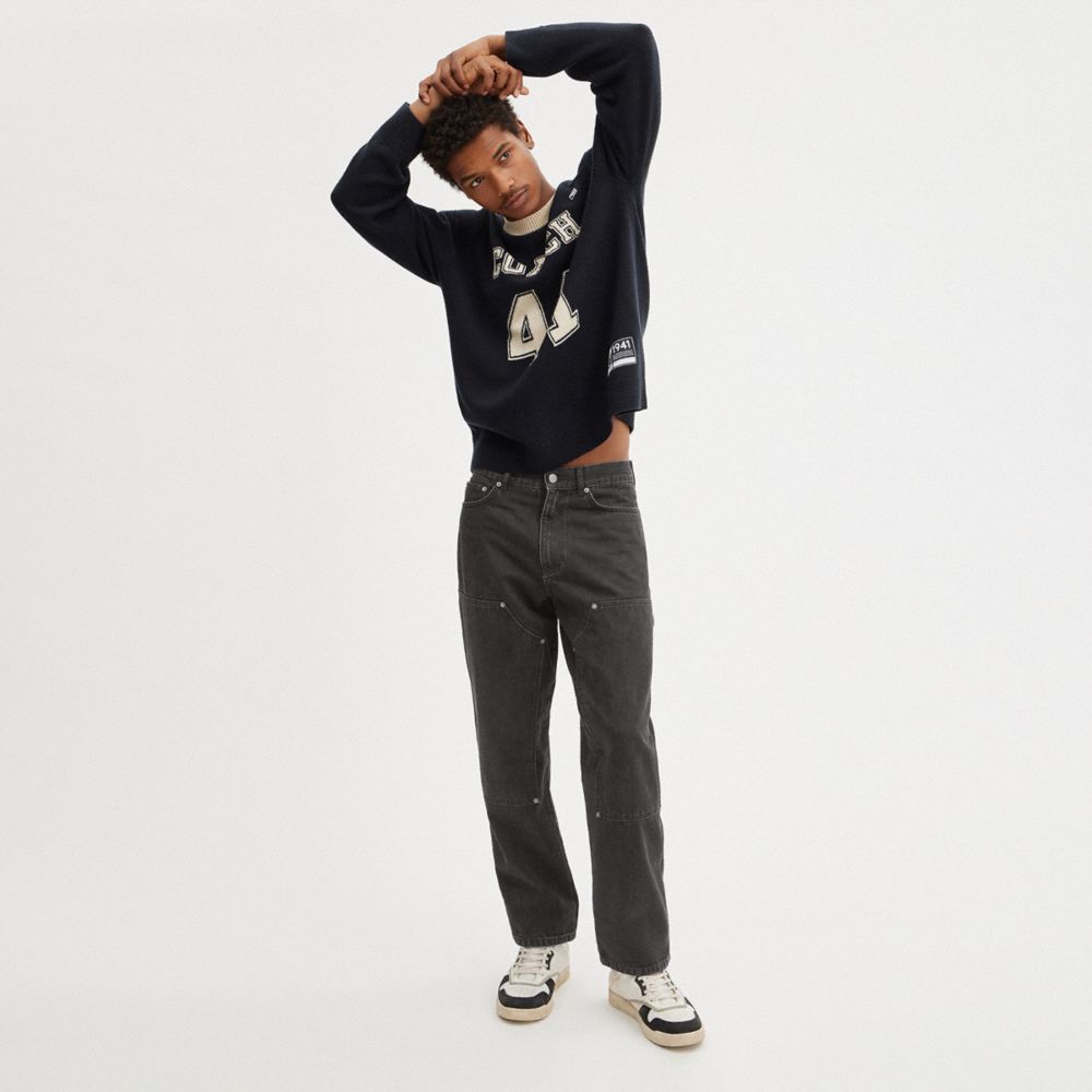 COACH®,Taper Jeans,Cotton,Leather,Tapered,Straight,Studded,Casual,,Scale View