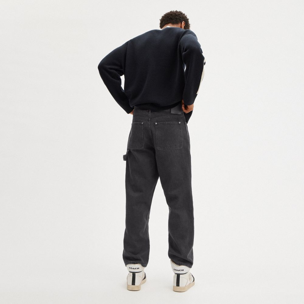 COACH®,Taper Jeans,Cotton,Leather,Tapered,Straight,Studded,Casual,,Scale View
