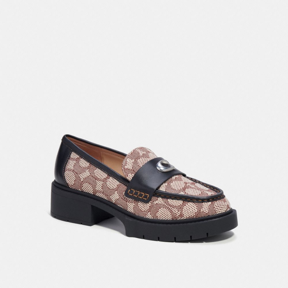 COACH®,LEAH LOAFER IN SIGNATURE JACQUARD,Signature Jacquard,Cocoa/Black,Front View