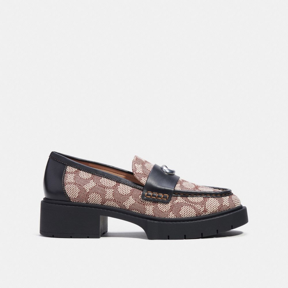 COACH®,LEAH LOAFER IN SIGNATURE JACQUARD,Signature Jacquard,Cocoa/Black,Angle View