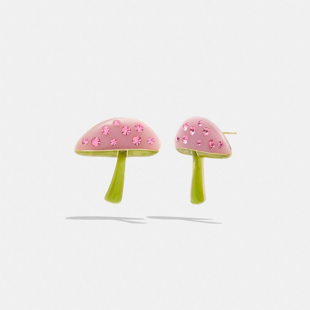 COACH®,COACH X OBSERVED BY US MUSHROOM STUD EARRINGS,Metal,Gold/Pink Multi,Front View image number 0