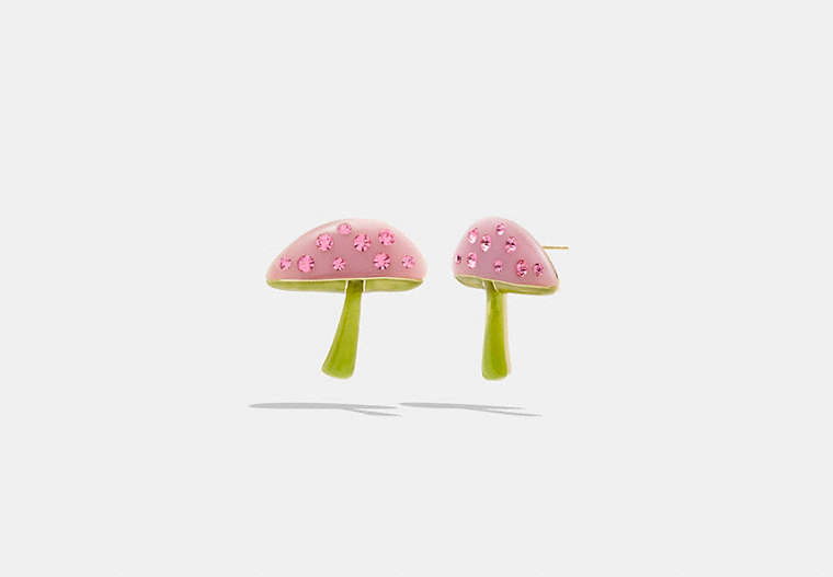 COACH®,COACH X OBSERVED BY US MUSHROOM STUD EARRINGS,Gold/Pink Multi,Front View image number 0