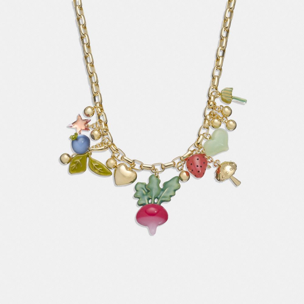 COACH®,COACH X OBSERVED BY US CHARM NECKLACE,Metal,Gold/Multi,Front View image number 0