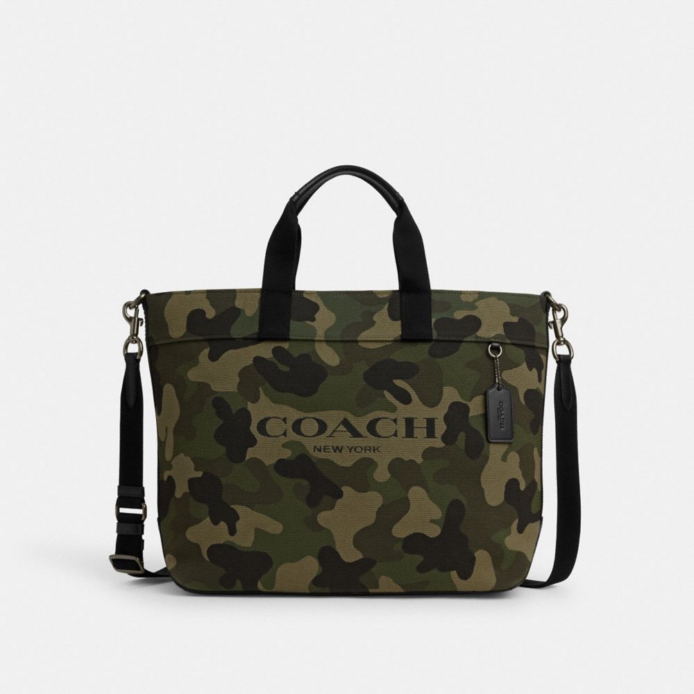 COACH®,CABAS 38 AVEC IMPRIMÉ CAMOUFLAGE,Bronze industriel/Vert multi,Front View