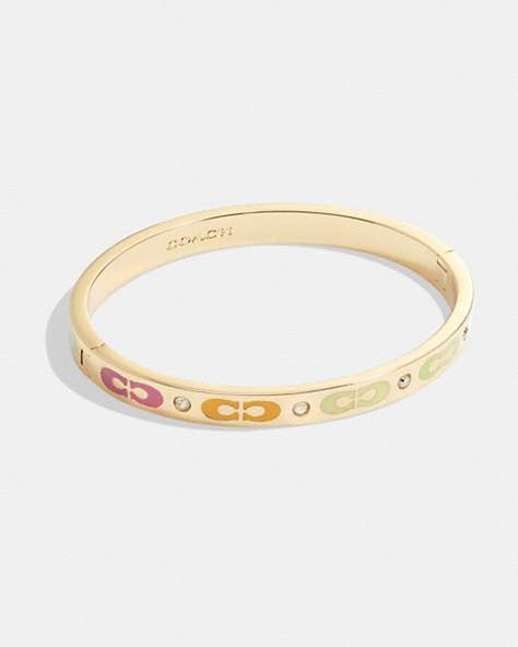 COACH®,SIGNATURE ENAMEL HINGED BANGLE,Gold/Multi,Front View