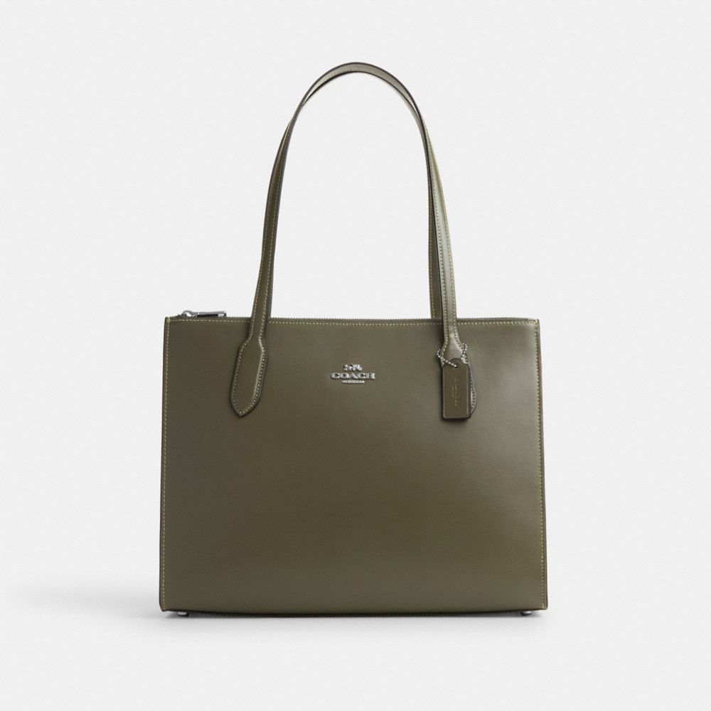 COACH®,NINA TOTE BAG,Smooth Leather,Large,Office,Silver/Olive Drab,Front View image number 0
