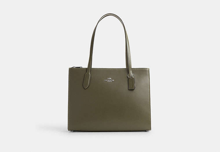 COACH®,NINA TOTE BAG,Leather,Large,Office,Silver/Olive Drab,Front View