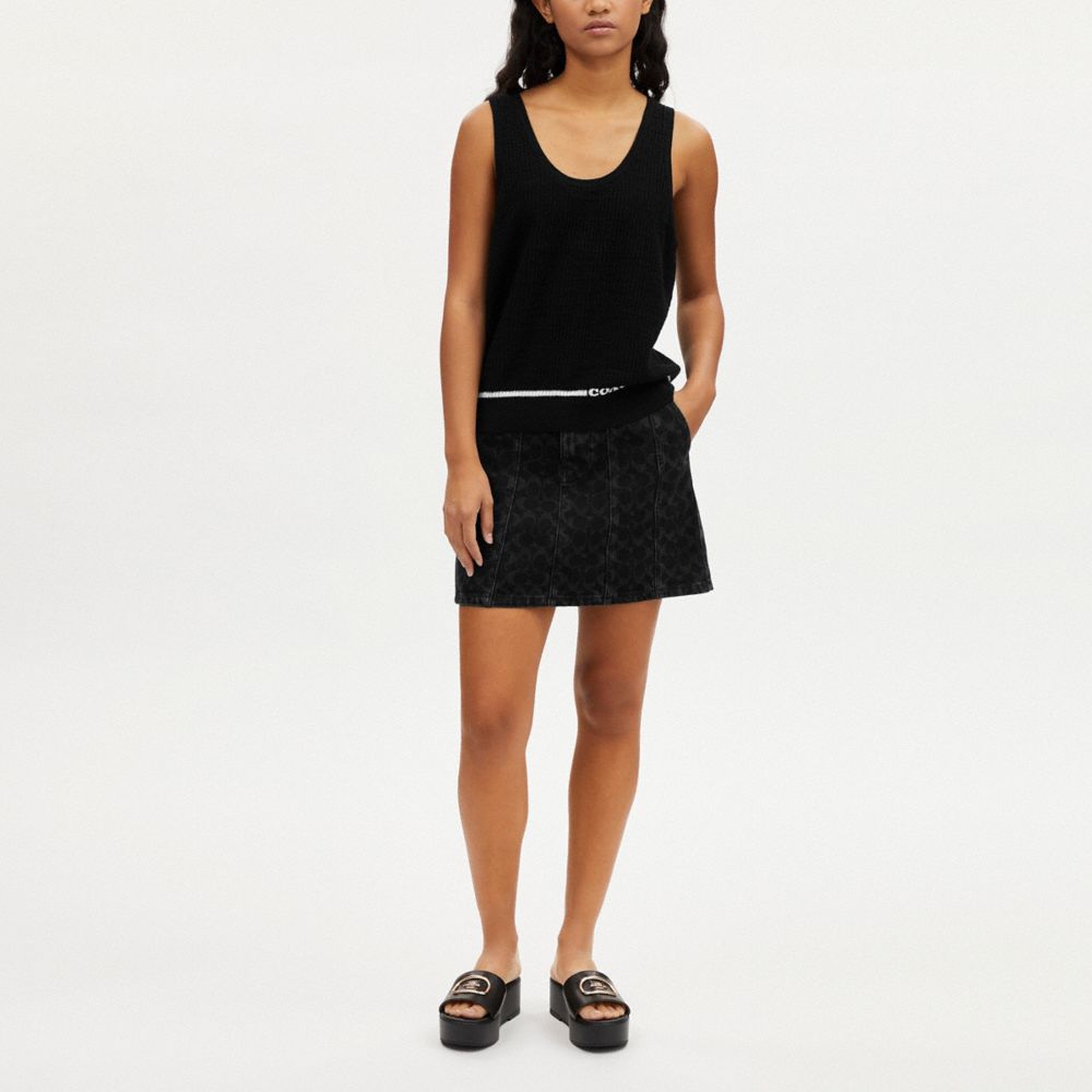 COACH®,BLACK SIGNATURE DENIM SKIRT,Black,Scale View