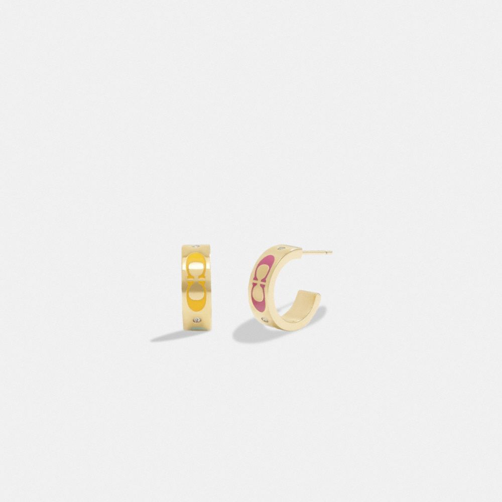 COACH®,Signature Enamel Small Huggie Earrings,,Front View